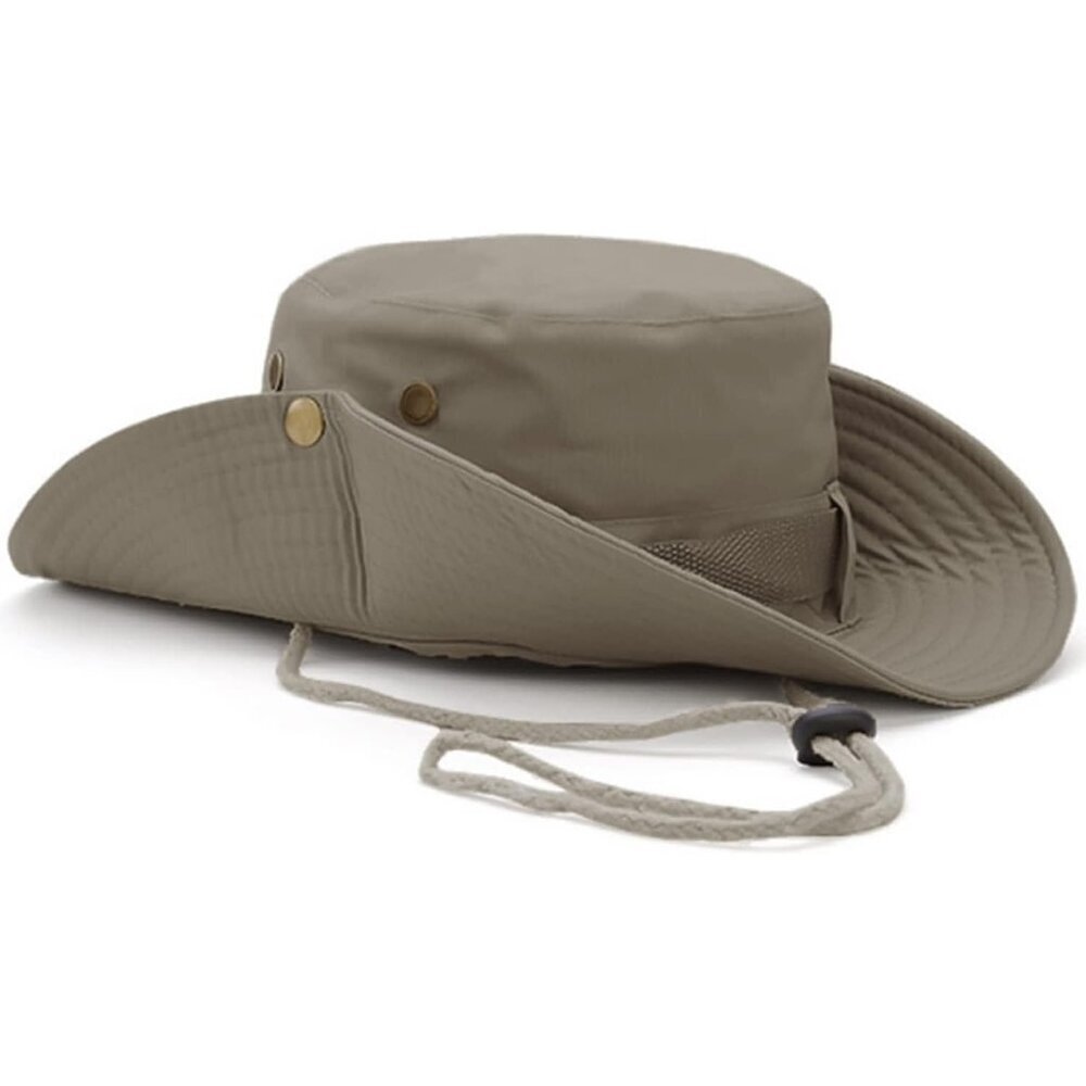 Unisex Light Grey 100%Cotton Wide Brim Boonie With Chin Strap Classic Bucket Hat